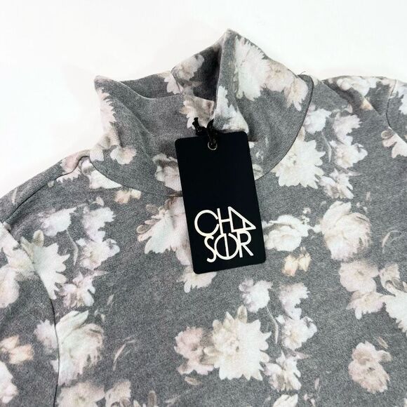 Chaser T-Shirt Womens Small Gray Jersey Long Sleeve Raglan Floral Round Neck new - Picture 3 of 10